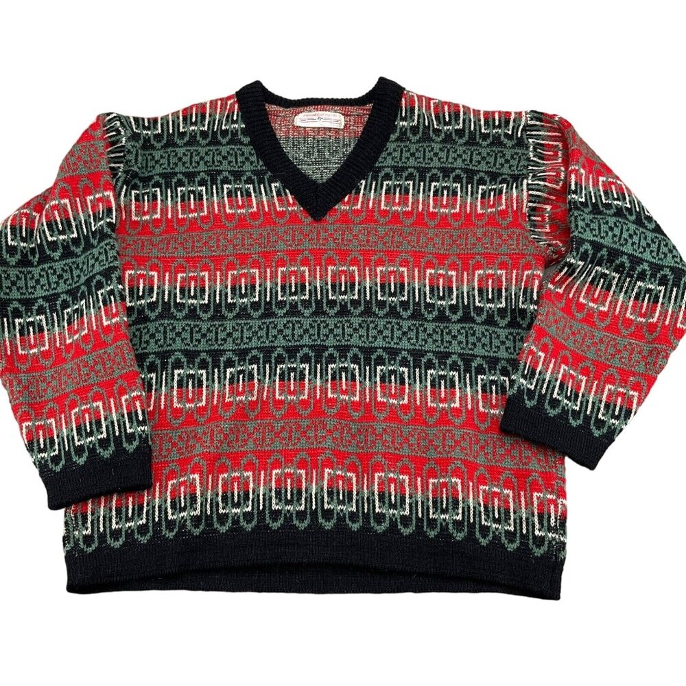 Sigmund Ruud Exports Sweater Men Large Red‎ Black Green Wool Ski Norway 50s VTG